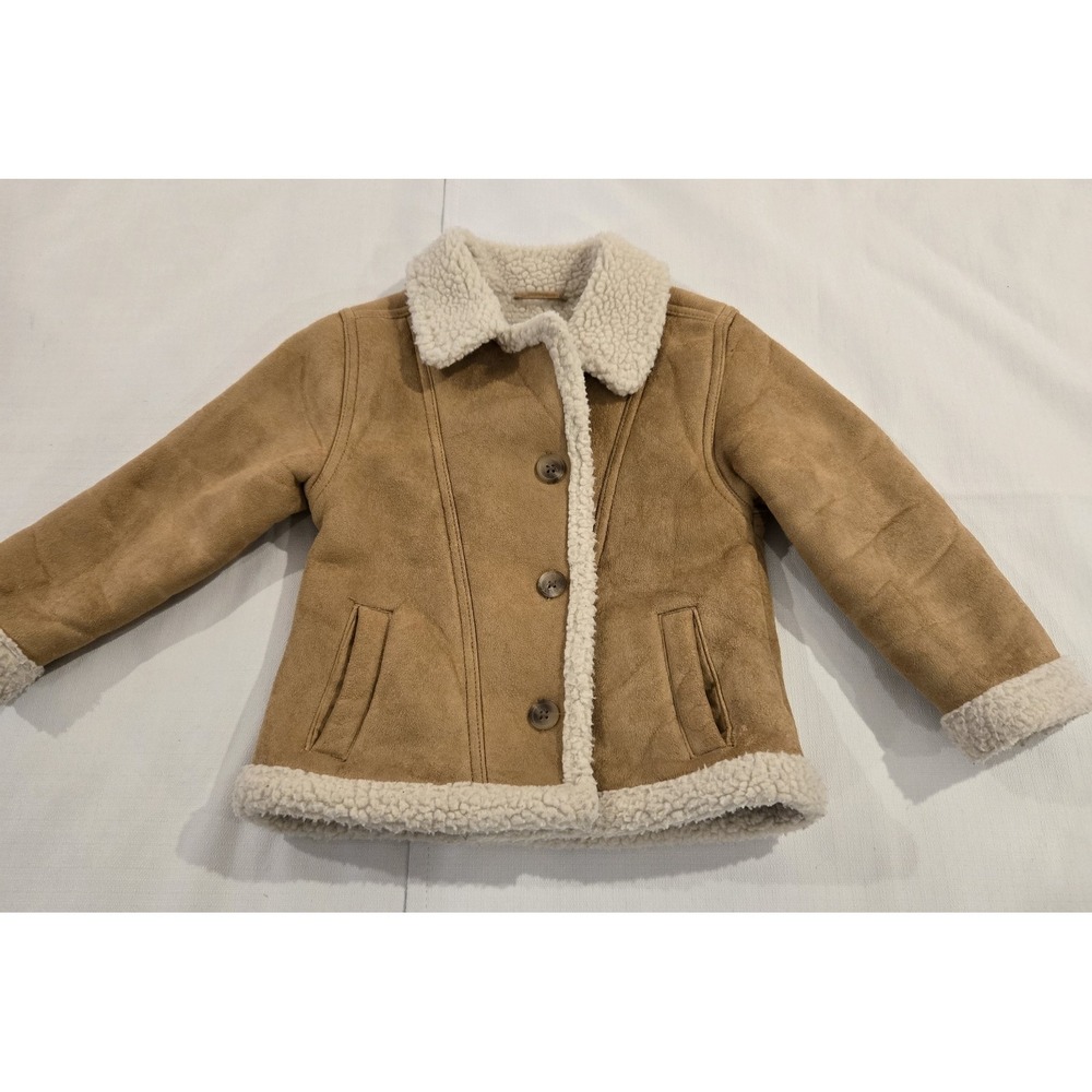 Old Navy Kids Tan Sherpa Lined Collared  Button Down Suede Feel Jacket 5T‎ FLAW